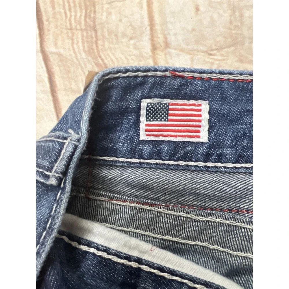 True Religion Jeans 38 X 32.5 Blue Denim Ricky Relaxed Straight Thick Stitch‎